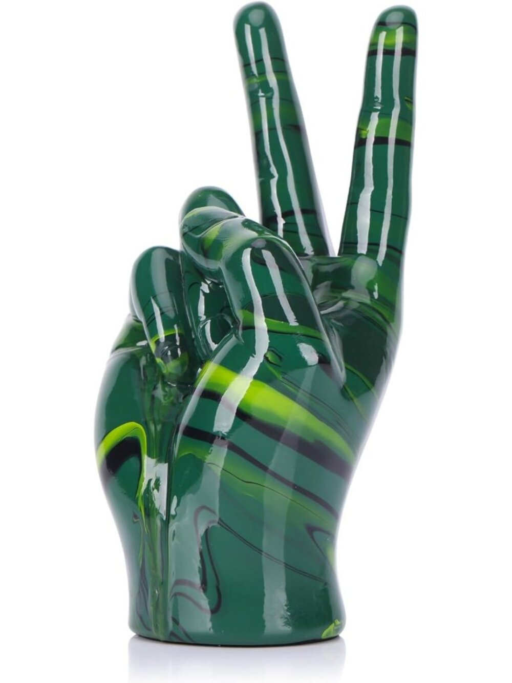 Emerald Green Peace Symbol Statue - Creative Hand Gesture Decor for Home